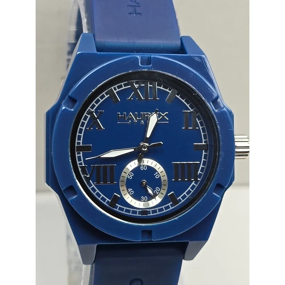 Haurex Italy Challenger Blue Plastceramic Watch Small Seconds Quartz New Battery
